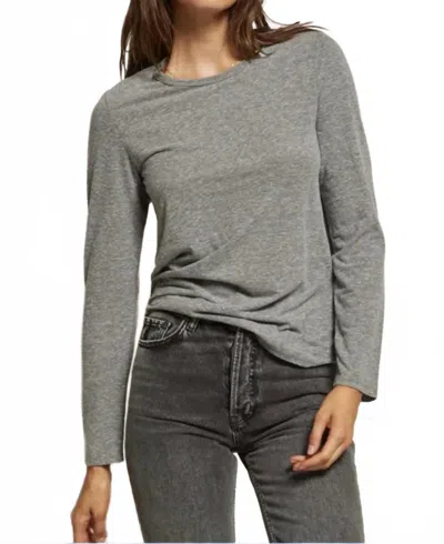 Perfectwhitetee Dylan Long Sleeve Crew Neck Top In Heather Grey In Multi