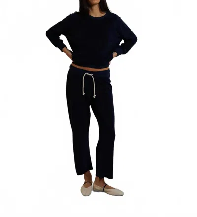 Perfectwhitetee Eliana Terry Drawstring Pant In Navy In Black
