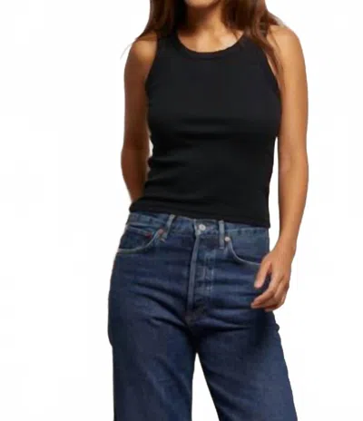 Perfectwhitetee Elle Ribbed Tank Top In True Black