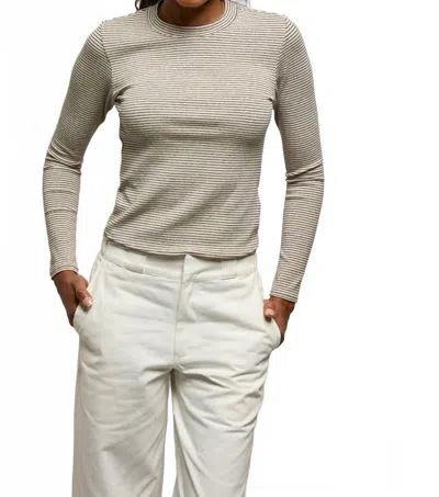 Perfectwhitetee Emma Luxe Stripe Rib Crewneck Long Sleeves Top In Heather/black Stripe In Gray