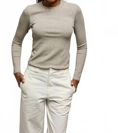 Perfectwhitetee Emma Stripe Long Sleeve Top In Heather Grey/ Black In Gray