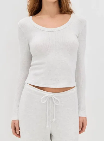 PERFECTWHITETEE ESME BRUSHED WAFFLE LONG SLEEVE TEE IN ASH