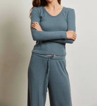 Perfectwhitetee Esme Brushed Waffle U Neck Tee In Slate In Blue