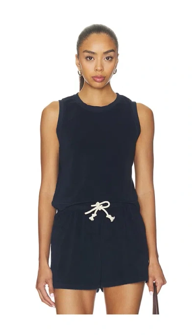 Perfectwhitetee Esther Loop Terry High Neck Crop Tank In Black