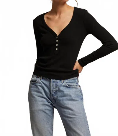 Perfectwhitetee Evangeline Rib Long Sleeve V-neck Sweater In True Black