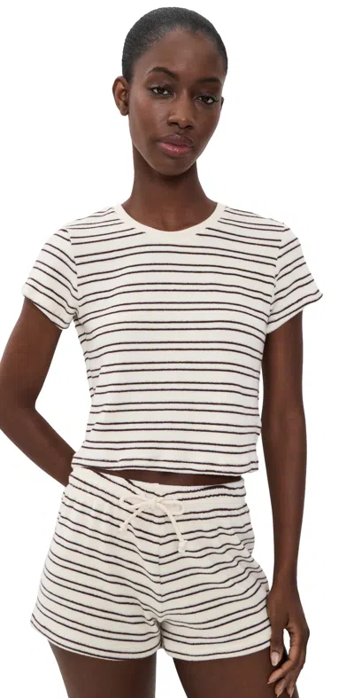 Perfectwhitetee Eve Loop Terry Stripe Short Sleeve Shirt Natural/chocolate Stripe