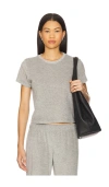 Perfectwhitetee T197 Clara Velour Crew Neck Tee In Heather Grey In Grey
