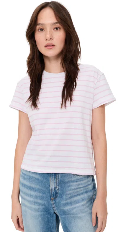 Perfectwhitetee Everett Stripe Boxy Crewneck Tee In Pink In White