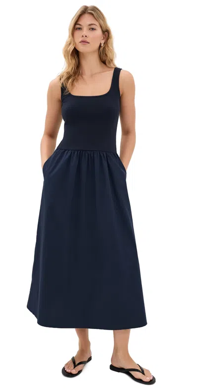 Perfectwhitetee Fabiola Cotton Poplin Sleeveless Dress Navy In Blue