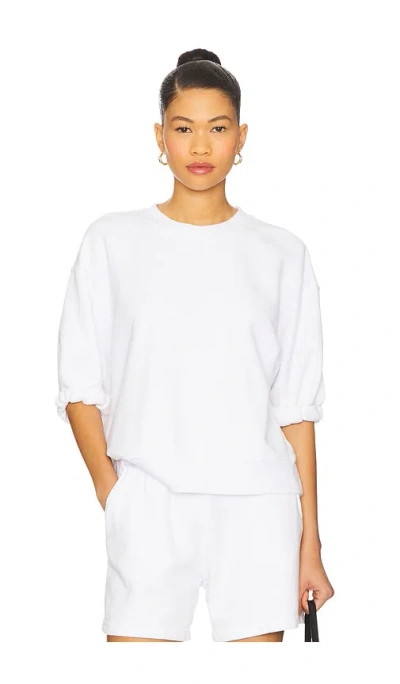 Perfectwhitetee French Terry 3/4 Puff Sleeve Sweatshirt In White