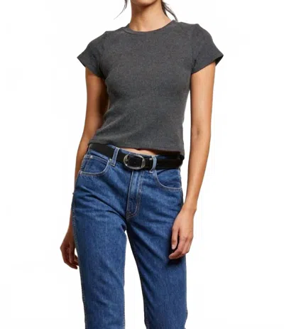 Perfectwhitetee Gabby Sweater Rib Crew Tee In Charcoal In Blue