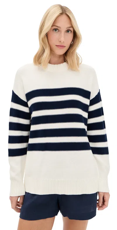 Perfectwhitetee Ginger Oversized Crew Neck Sweater Navy/sugar Stripe In White