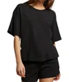 Perfectwhitetee Delphine Satin Crew Neck Tee In True Black In Black