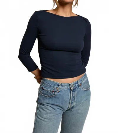 Perfectwhitetee Harlow Viscose Rib Elbow Long Sleeve Top In Navy In Blue