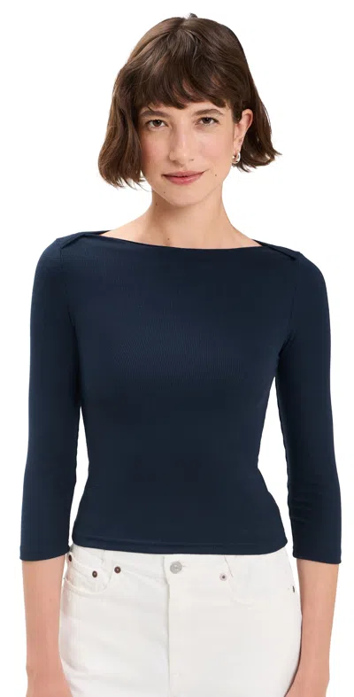Perfectwhitetee Harlow Viscose Ribbed Tee Navy In Blue