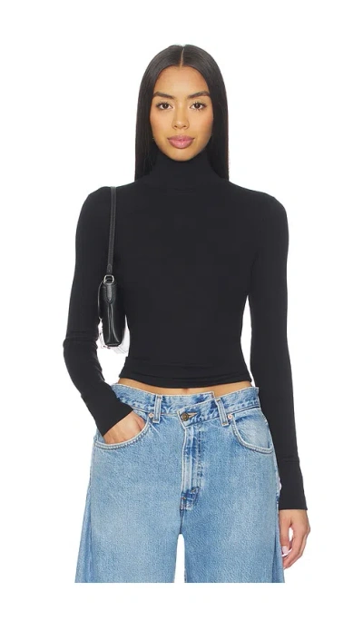 Perfectwhitetee Hayden Turtleneck Top In Black