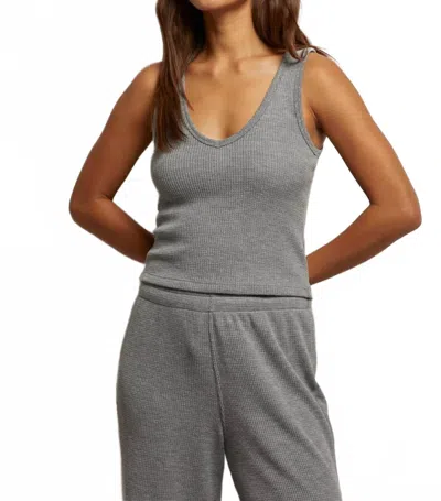 Perfectwhitetee Hazel Waffle V-neck Top In Heather Grey In Gray