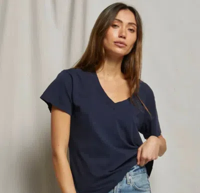 Perfectwhitetee Hendrix Basic V Neck Tee In Navy In Blue