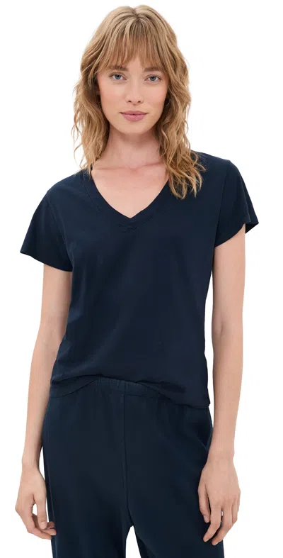 Perfectwhitetee Hendrix Cotton Boxy V Neck Tee Navy In Blue