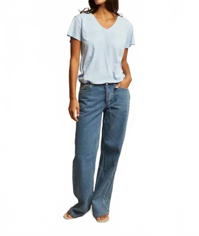 Perfectwhitetee Hendrix Cotton Short Sleeve Boxy V Neck Tee In Sky Blue