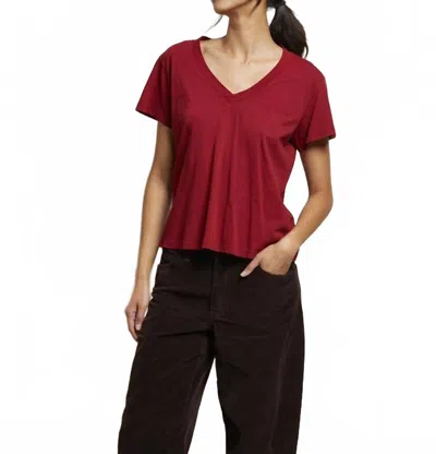Perfectwhitetee Hendrix Lightweight Cotton V Neck Tee In Maple In Red