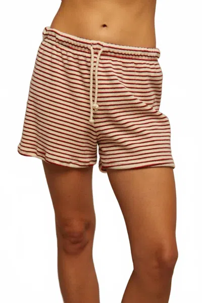 Perfectwhitetee Jace Loop Terry Stripe Short In Poppy/chocolate In Neutral