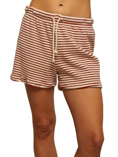 Perfectwhitetee Jace Loop Terry Stripe Shorts In Poppy/chocolate In White
