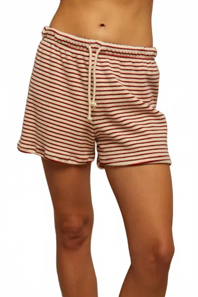 Perfectwhitetee Jace Loop Terry Stripe Sweatshort In Poppy/chocolate Stripe In Multi