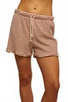Perfectwhitetee Jace Loop Terry Sweatshort In Poppy Chocolate Stripe In Multi