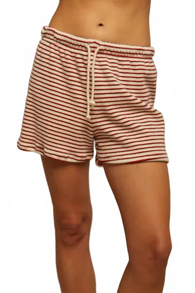 PERFECTWHITETEE JACE LOOP TERRY SWEATSHORT IN POPPY CHOCOLATE STRIPE