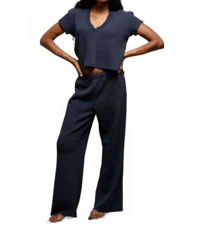 Perfectwhitetee Jada Boxy Waffle Crop V Neck Top In Navy In Black