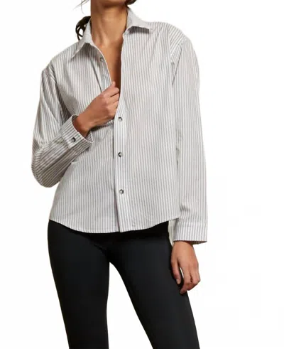 Perfectwhitetee James Button Down In Ivory Black Stripe In Multi