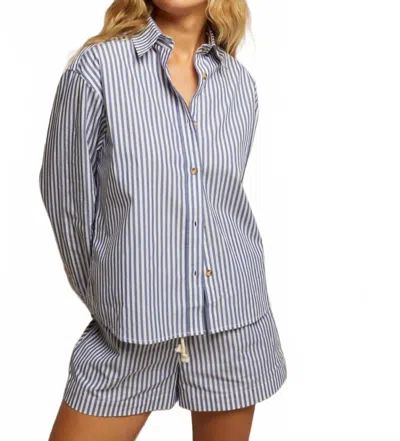Perfectwhitetee James Poplin Cotton Button Down Shirt In Blue Stripe