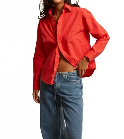 Perfectwhitetee James Poplin Cotton Button Down In Poppy Red