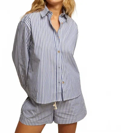 PERFECTWHITETEE JAMES POPLIN COTTON BUTTON DOWN SHIRT IN BLUE STRIPE