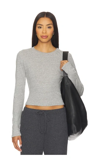 Perfectwhitetee Jamie Cotton Long Sleeve Top In Gray