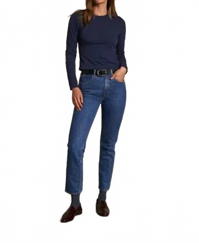 Perfectwhitetee Jamie Long Sleeve Crewneck Top In Navy In Blue