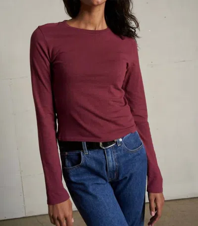 Perfectwhitetee Jamie Recycled Cotton Long Sleeve Top In Dark Burgundy