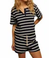 Perfectwhitetee Jesse Drawstring Short In Navy Natural Stripe In Black