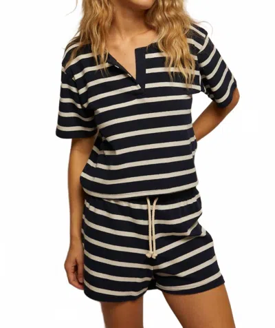 PERFECTWHITETEE JESSE DRAWSTRING SHORT IN NAVY NATURAL STRIPE