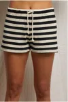 Perfectwhitetee Jesse Drawstring Short In Navy Natural Stripe In Multi