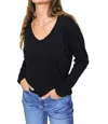 PERFECTWHITETEE JIMI LONG SLEEVE V-NECK TEE IN TRUE BLACK