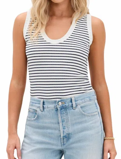 Perfectwhitetee Jordan Stripe Tank Top In Navy Stripe In Blue