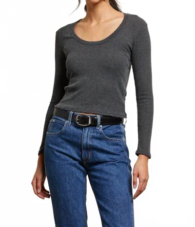 Perfectwhitetee Josie Ribbed Long Sleeve U Neck Sweater In Charcoal In Gray