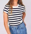 Perfectwhitetee Julia Tee In Navy/sugar Stripe In Multi