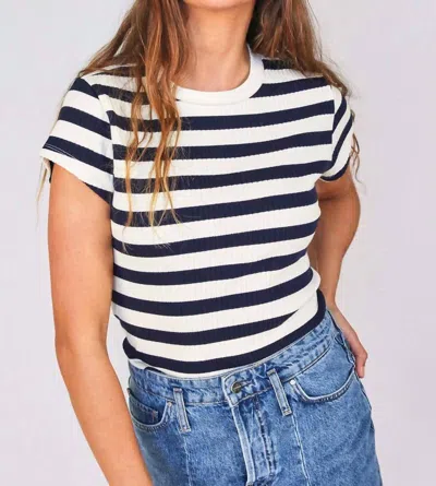 Perfectwhitetee Julia Tee In Navy/sugar Stripe In Multi
