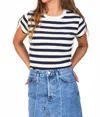Perfectwhitetee Julia Tee In Navy/sugar Stripe In White