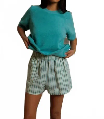 Perfectwhitetee Julie Poplin Short In Teal Blue/ Sugar Stripe In Multi