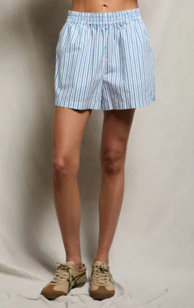 Perfectwhitetee Julie Pull-on Poplin Shorts In Pacific Stripe In Blue