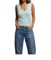 Perfectwhitetee Khara Rib Scooped Tank Top In Iced Aqua In Blue